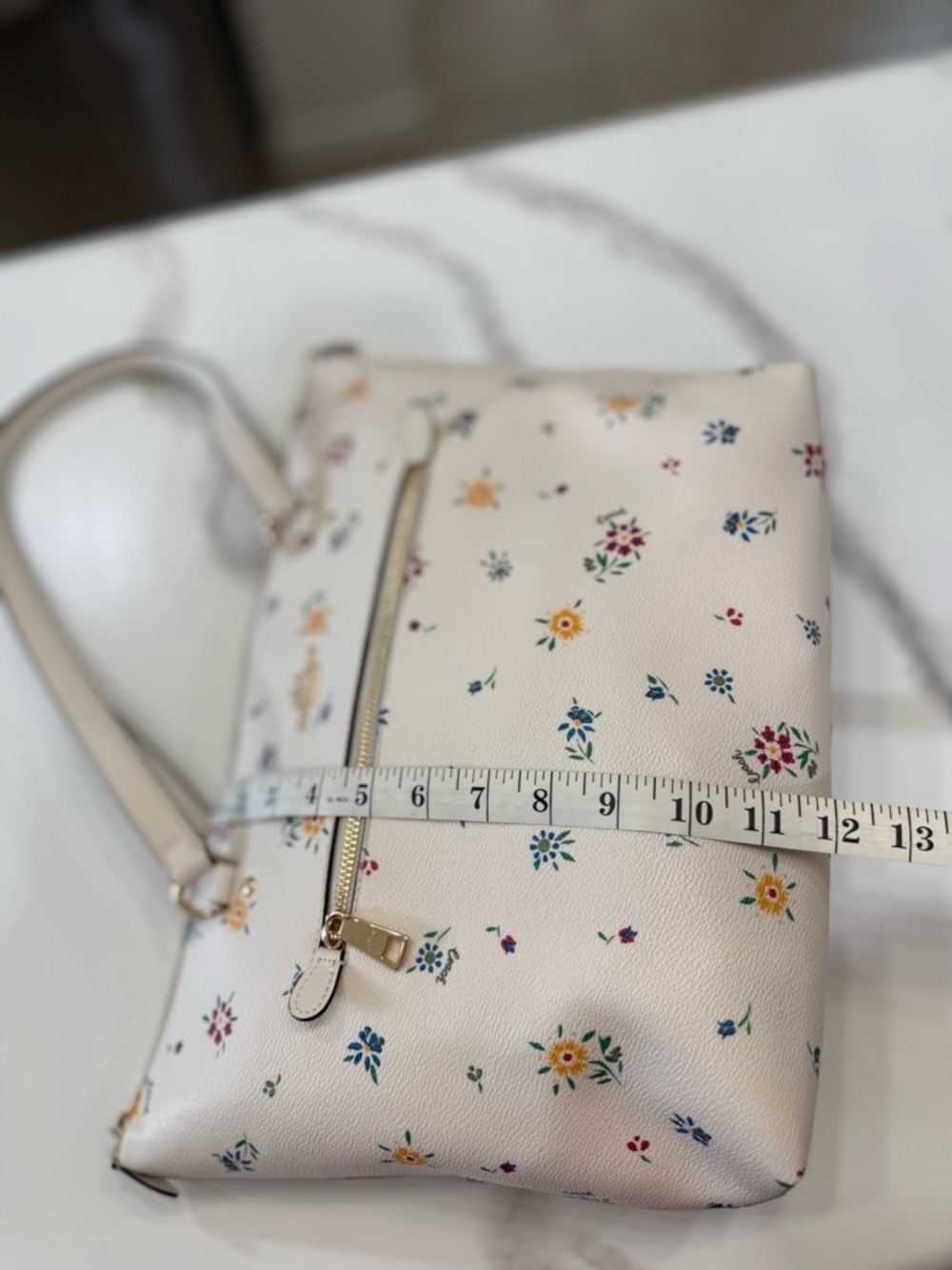 Coach Floral Print Tote Cream Canvas Leather Trim Zip Top Shoulder Bag - Picture 10 of 10